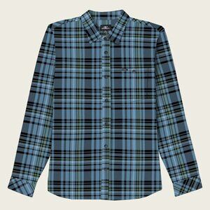 NEW Small Oneill Mens Long Sleeve Button Front Shirt Cotton Redmond Plaid Blue